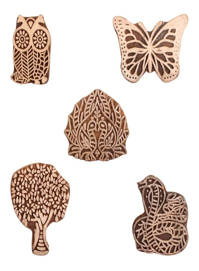 Indian-Shelf Handmade Vocalforlocal Set of 5 New Mix Wooden Printing Block (5.71 cm, Brown) - Image 1